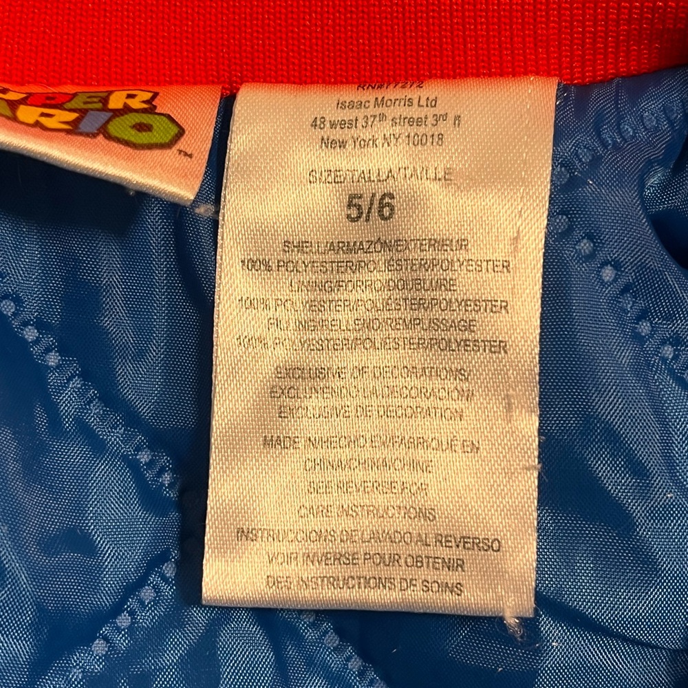 Super Mario Brand Mario Bros Children’s Bomber Style Jacket, Size 5-6, Blue - Picture 5 of 7